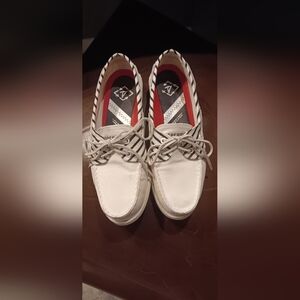 Sperry Topsiders White and Black Striped Boat Shoes 7-1/2